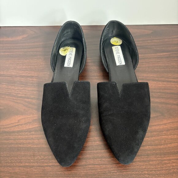 Steve Madden Darian Black Suede Pointed Toe D'Orsay "v" Cut-out Detail Flats 9 - Picture 2 of 8